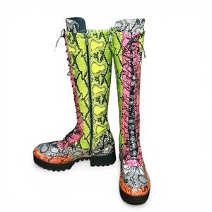 Cape Robbin Eliza 90s Y2K Neon Snakeskin Knee High Lace Up Platform Boot Size 11